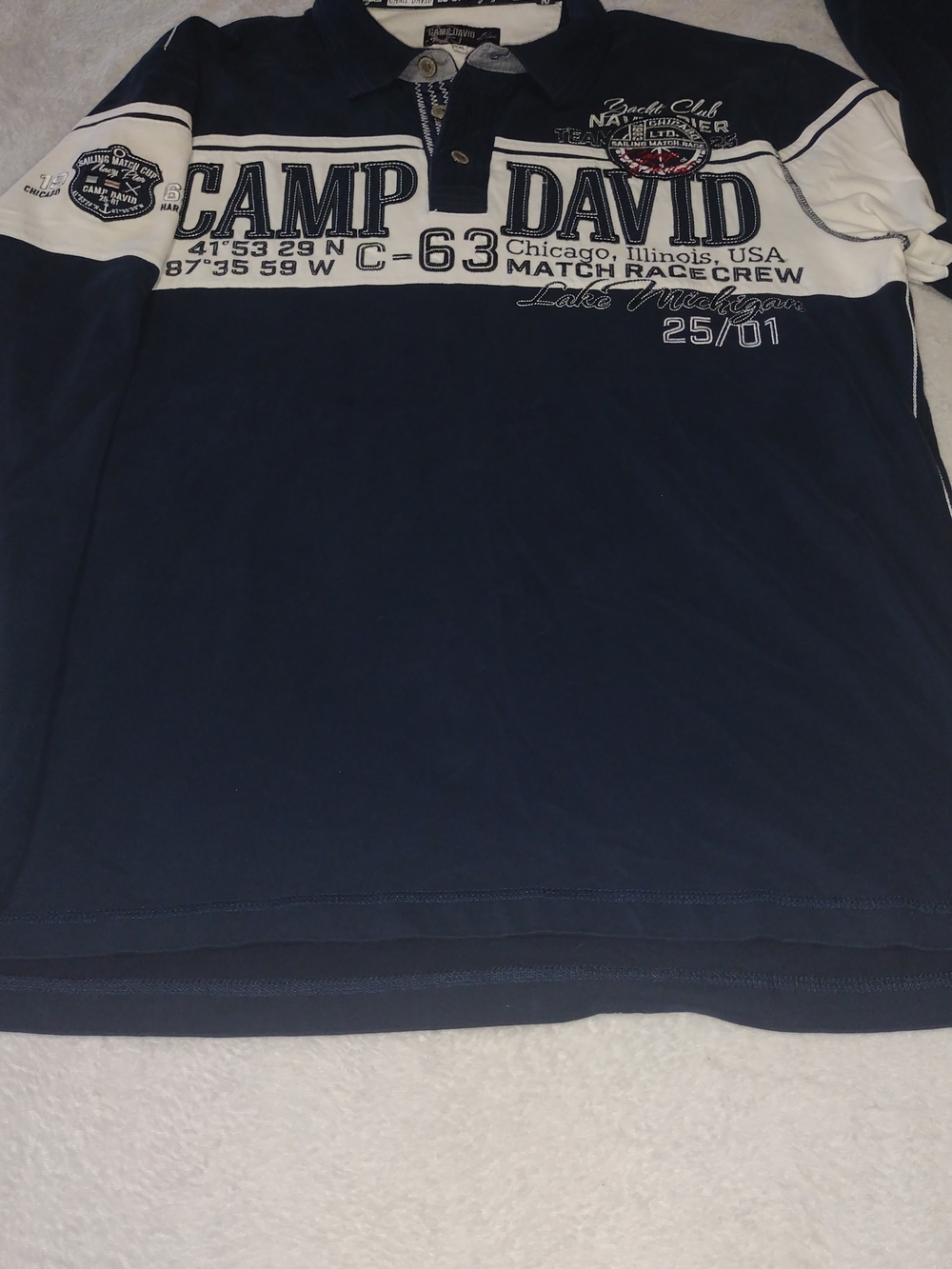 Camp David Men's Navy and White Rugby Sweater